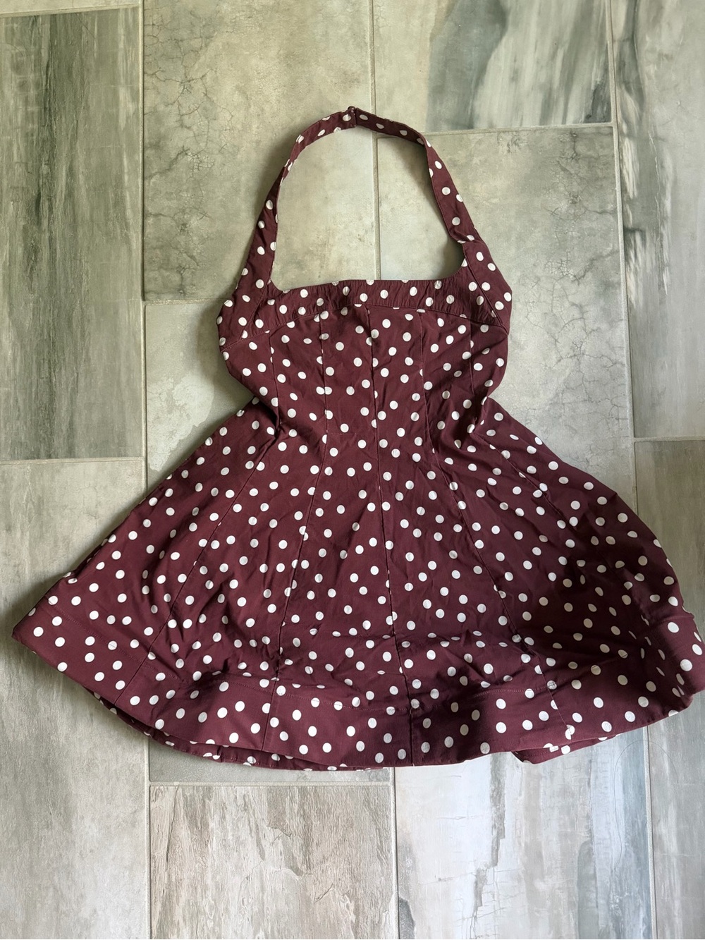 Anthropologie Maeve Halter Square-Neck Skater Mini Dress Maroon Brown Motif S - Picture 4 of 9